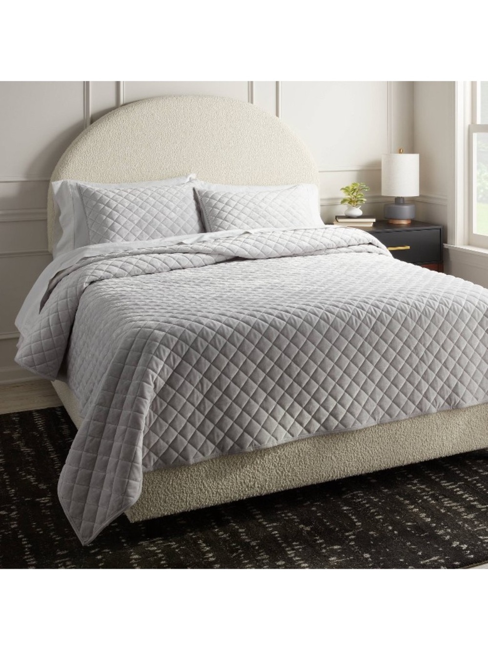 Threshold King Quilted Diamond Stitch Velvet Quilt - Light Gray